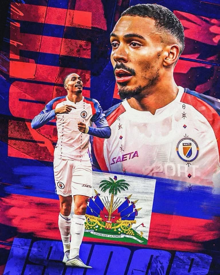 Wilson Isidor célèbre son but avec la sélection haïtienne contre l'Islande